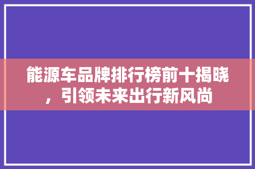 能源车品牌排行榜前十揭晓，引领未来出行新风尚