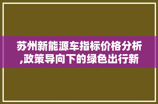 苏州新能源车指标价格分析,政策导向下的绿色出行新选择