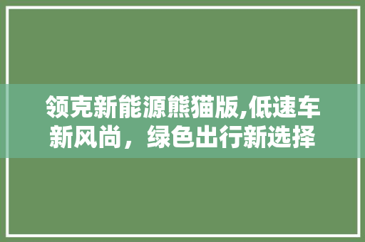 领克新能源熊猫版,低速车新风尚，绿色出行新选择