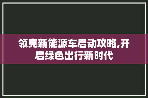 领克新能源车启动攻略,开启绿色出行新时代