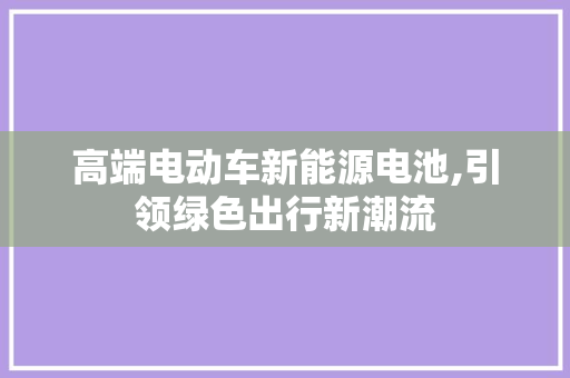 高端电动车新能源电池,引领绿色出行新潮流
