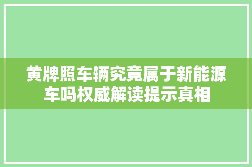黄牌照车辆究竟属于新能源车吗权威解读提示真相