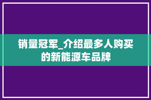销量冠军_介绍最多人购买的新能源车品牌