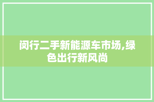 闵行二手新能源车市场,绿色出行新风尚