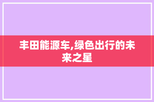 丰田能源车,绿色出行的未来之星