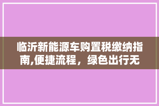 临沂新能源车购置税缴纳指南,便捷流程，绿色出行无忧