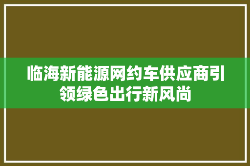 临海新能源网约车供应商引领绿色出行新风尚