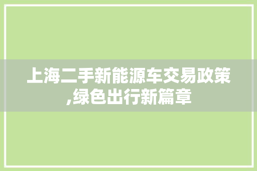 上海二手新能源车交易政策,绿色出行新篇章