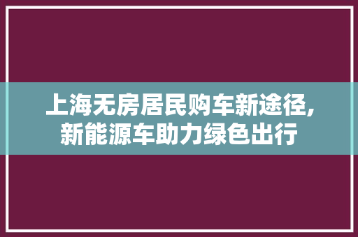 上海无房居民购车新途径,新能源车助力绿色出行