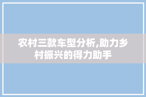 农村三款车型分析,助力乡村振兴的得力助手