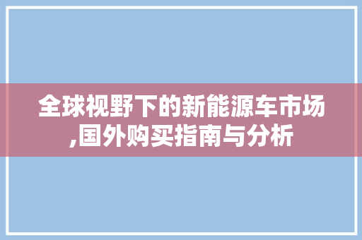 全球视野下的新能源车市场,国外购买指南与分析