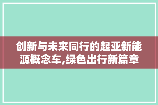 创新与未来同行的起亚新能源概念车,绿色出行新篇章