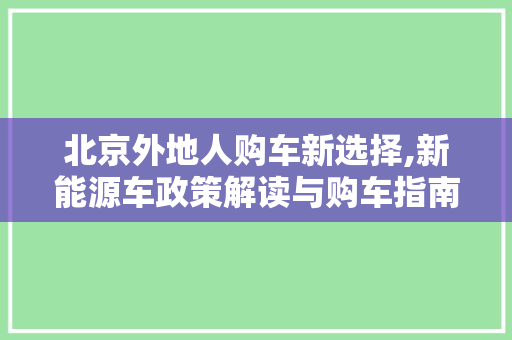 北京外地人购车新选择,新能源车政策解读与购车指南