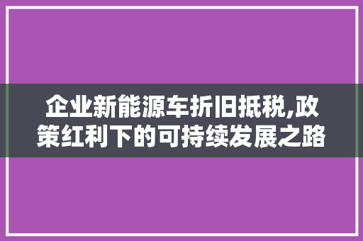 企业新能源车折旧抵税,政策红利下的可持续发展之路