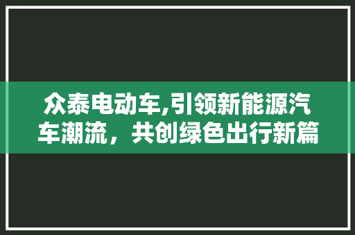 众泰电动车,引领新能源汽车潮流，共创绿色出行新篇章