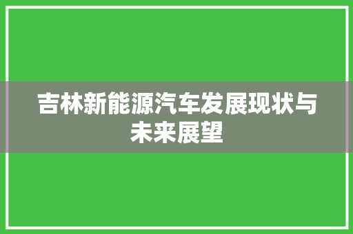 吉林新能源汽车发展现状与未来展望