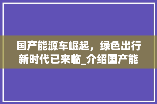 国产能源车崛起，绿色出行新时代已来临_介绍国产能源车排名榜标识牌背后的故事