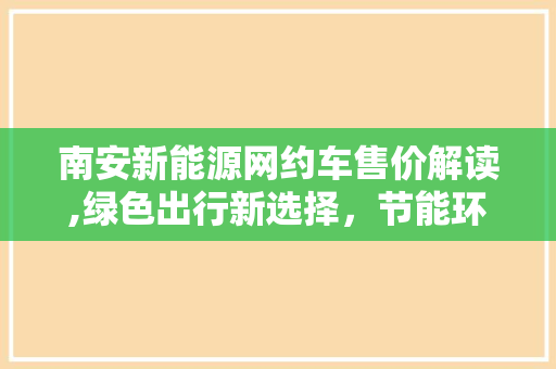 南安新能源网约车售价解读,绿色出行新选择，节能环保新时代