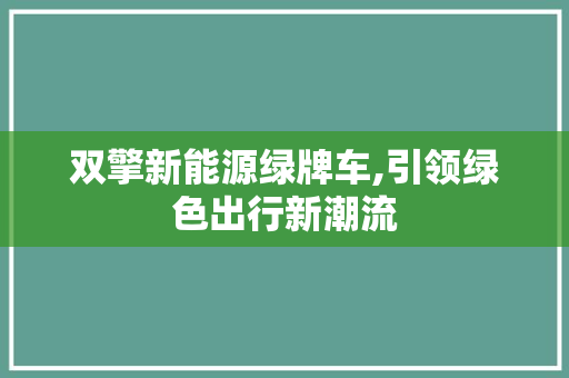 双擎新能源绿牌车,引领绿色出行新潮流