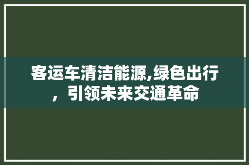 客运车清洁能源,绿色出行，引领未来交通革命
