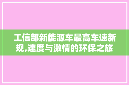 工信部新能源车最高车速新规,速度与激情的环保之旅