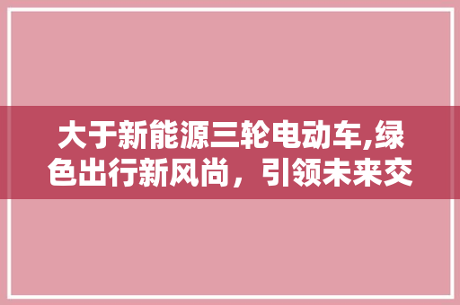 大于新能源三轮电动车,绿色出行新风尚，引领未来交通潮流