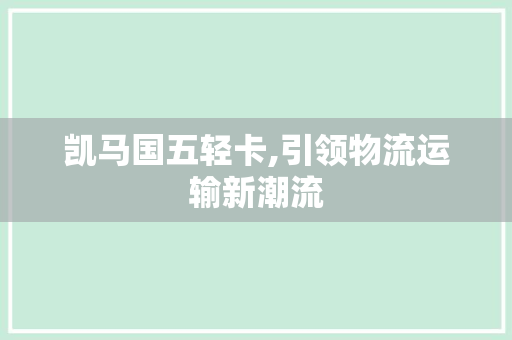 凯马国五轻卡,引领物流运输新潮流