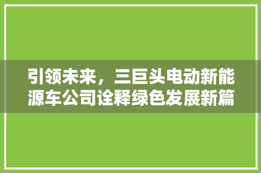 引领未来，三巨头电动新能源车公司诠释绿色发展新篇章