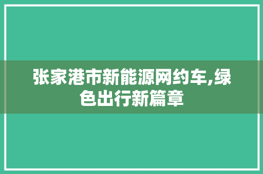 张家港市新能源网约车,绿色出行新篇章