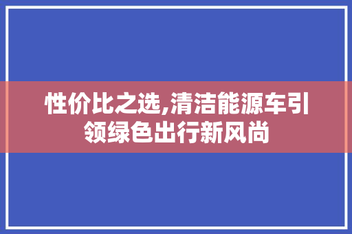 性价比之选,清洁能源车引领绿色出行新风尚