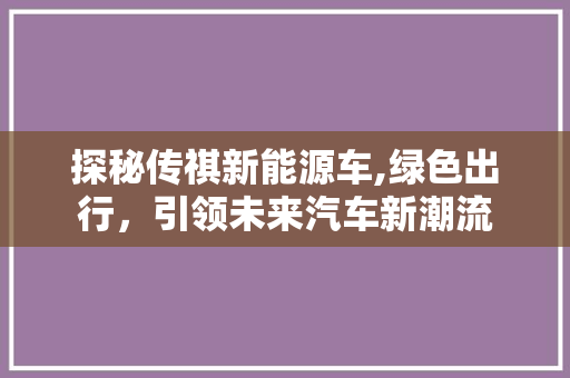 探秘传祺新能源车,绿色出行，引领未来汽车新潮流