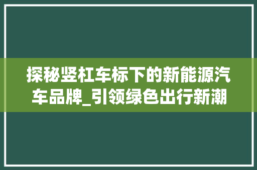 探秘竖杠车标下的新能源汽车品牌_引领绿色出行新潮流