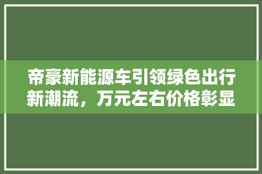 帝豪新能源车引领绿色出行新潮流，万元左右价格彰显高性价比