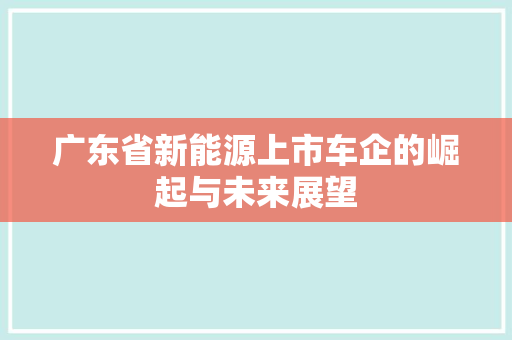 广东省新能源上市车企的崛起与未来展望