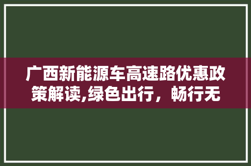 广西新能源车高速路优惠政策解读,绿色出行，畅行无忧