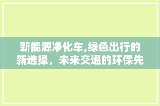 新能源净化车,绿色出行的新选择，未来交通的环保先锋