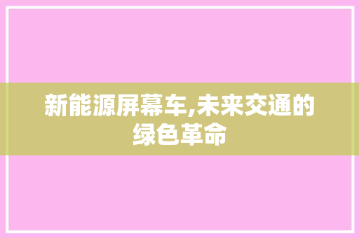 新能源屏幕车,未来交通的绿色革命