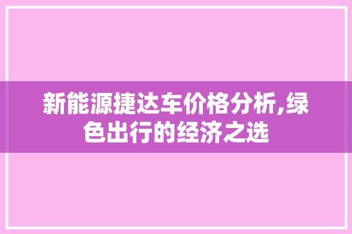 新能源捷达车价格分析,绿色出行的经济之选