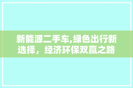 新能源二手车,绿色出行新选择，经济环保双赢之路