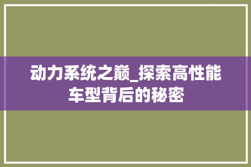 动力系统之巅_探索高性能车型背后的秘密