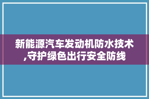 新能源汽车发动机防水技术,守护绿色出行安全防线