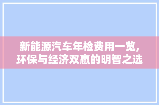 新能源汽车年检费用一览,环保与经济双赢的明智之选