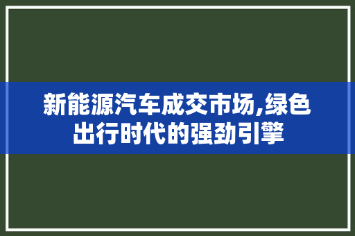 新能源汽车成交市场,绿色出行时代的强劲引擎
