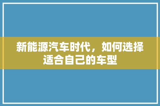 新能源汽车时代，如何选择适合自己的车型
