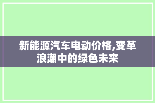 新能源汽车电动价格,变革浪潮中的绿色未来