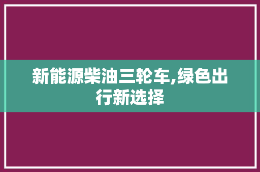 新能源柴油三轮车,绿色出行新选择