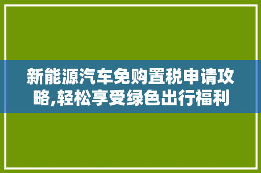 新能源汽车免购置税申请攻略,轻松享受绿色出行福利