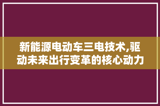 新能源电动车三电技术,驱动未来出行变革的核心动力