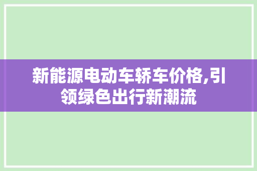 新能源电动车轿车价格,引领绿色出行新潮流