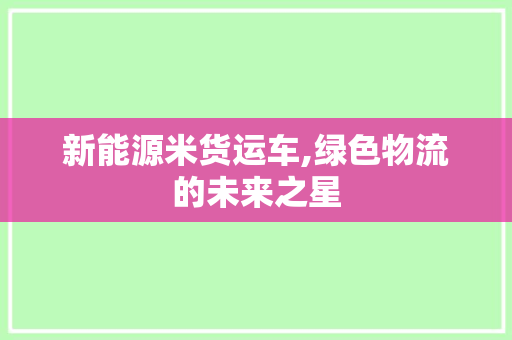 新能源米货运车,绿色物流的未来之星